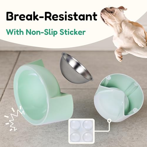Tafelf 15° Slanted Dog Bowl for Brachycephalic & Senior Dogs, Stainless Steel with Melamine Stand, Green, Medium (420ml)