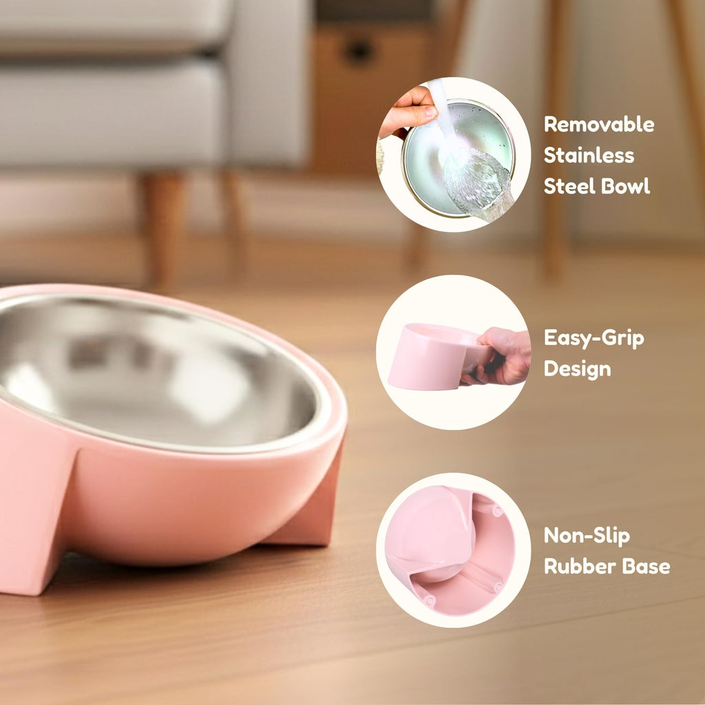 Tafelf 15° Slanted Dog Bowl for Brachycephalic & Senior Dogs, Stainless Steel with Melamine Stand, Green, Medium (420ml)