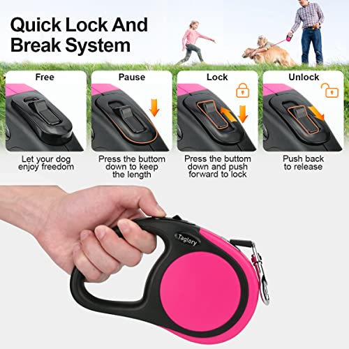 Taglory 16ft Retractable Dog Leash – Pink, One-Handed Brake, Anti-Tangle, for Medium and Large Dogs