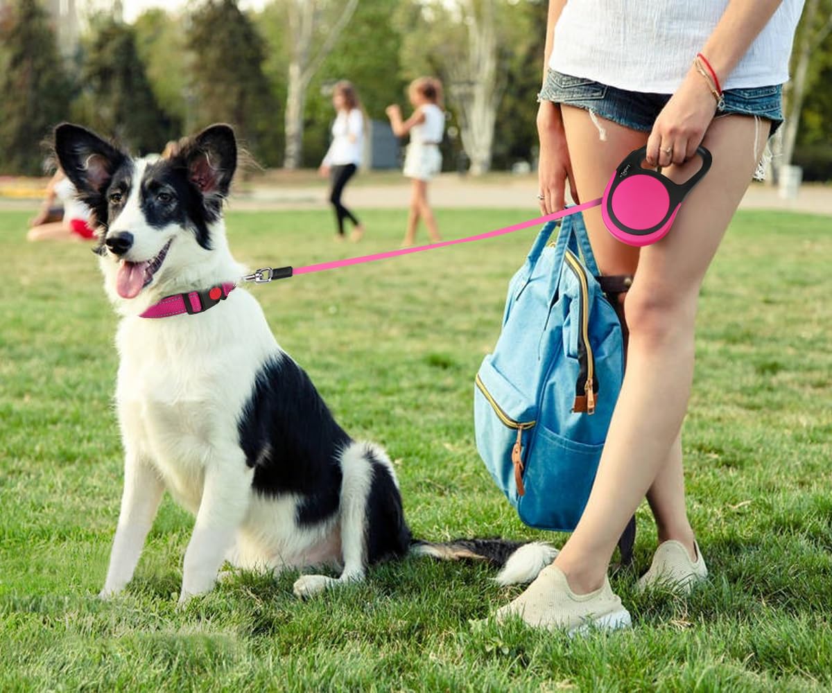 Taglory 16ft Retractable Dog Leash – Pink, One-Handed Brake, Anti-Tangle, for Medium and Large Dogs
