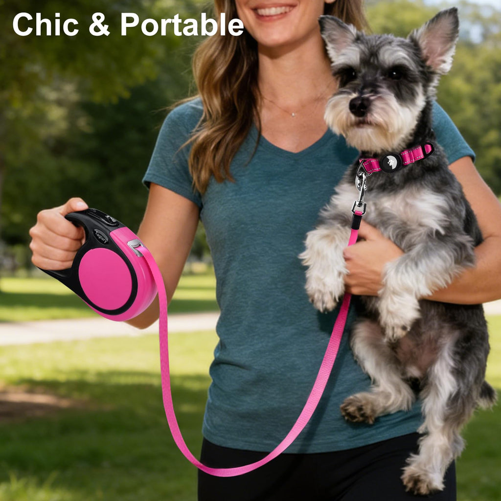 Taglory 16ft Retractable Dog Leash – Pink, One-Handed Brake, Anti-Tangle, for Medium and Large Dogs