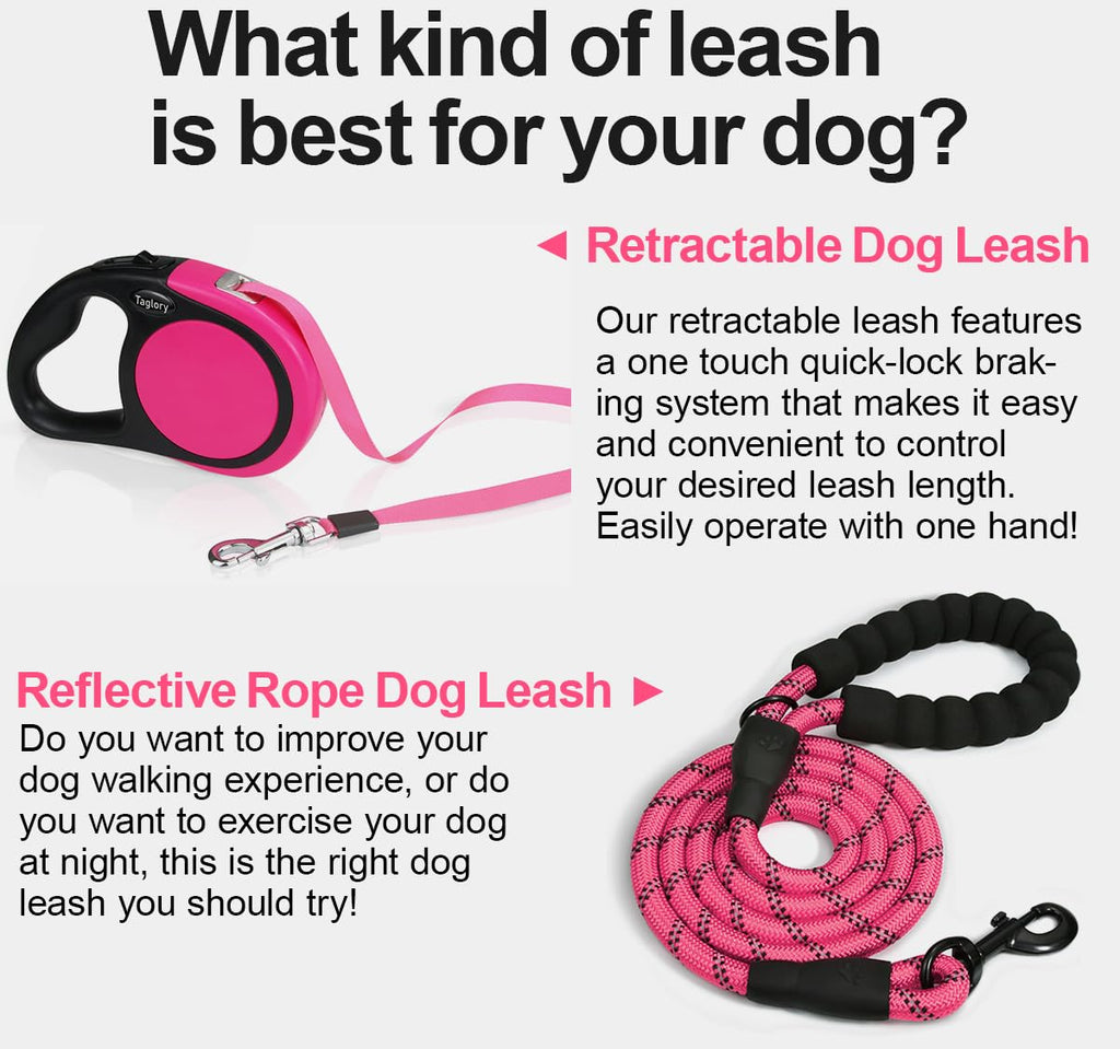 Taglory 16ft Retractable Dog Leash – Pink, One-Handed Brake, Anti-Tangle, for Medium and Large Dogs