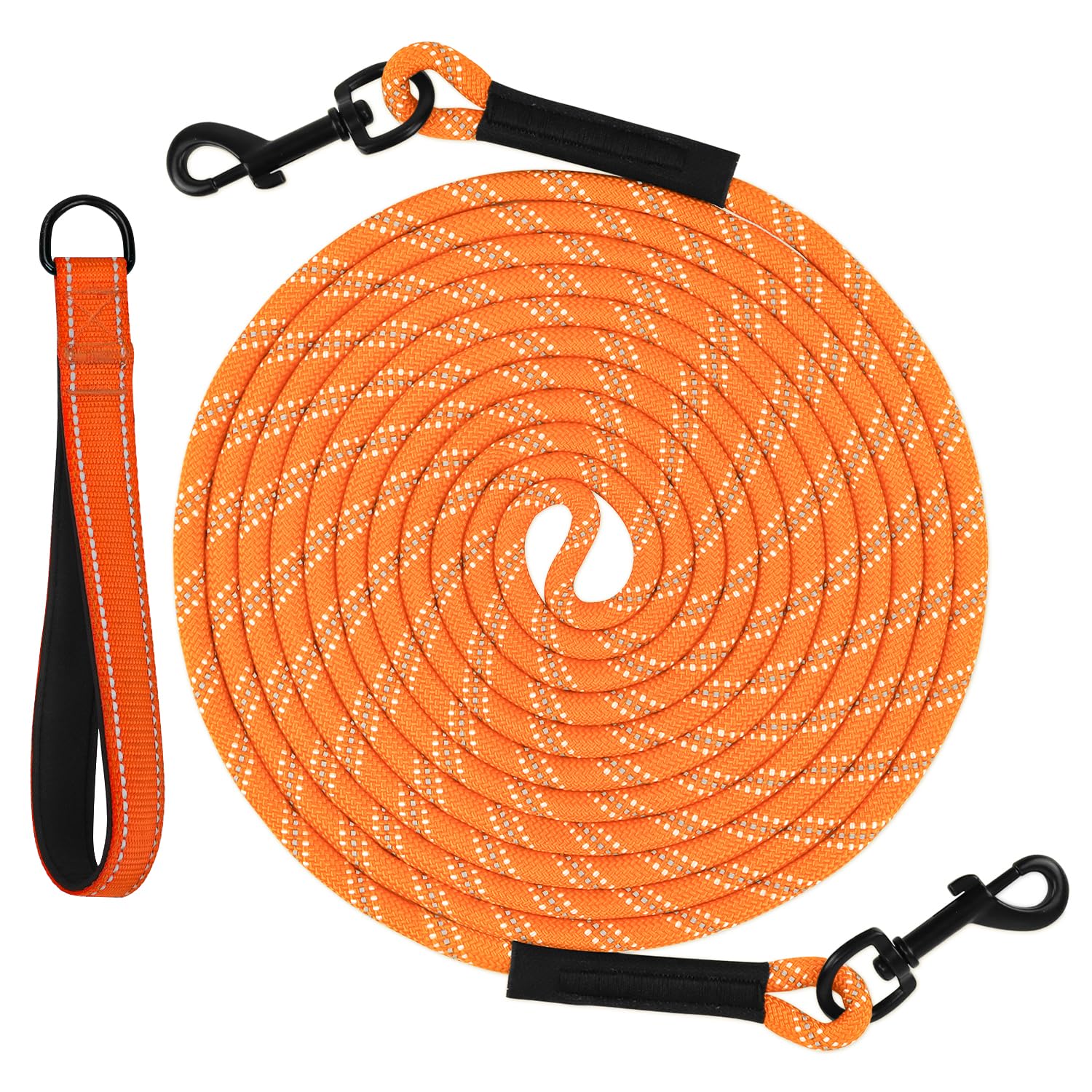 Taglory 66FT Long Dog Leash with Removable Padded Handle, Reflective Stitching, 2 Swivel Hooks - Durable Nylon Training Leash for Large, Medium, Small Dogs - Orange