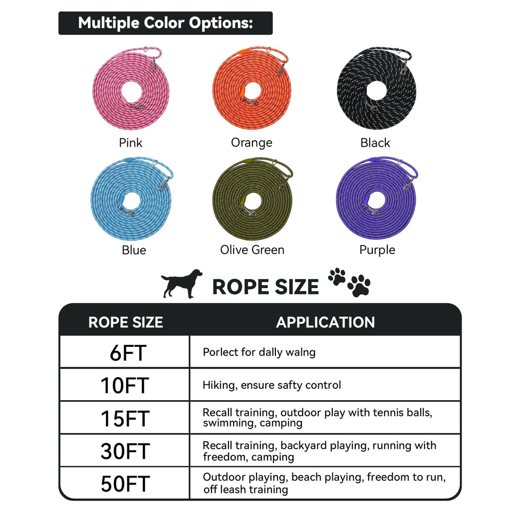 Tairro Heavy Duty Reflective Dog Training Leash 30FT – High-Strength Nylon Rope for Large Dogs, Outdoor Walking and Camping