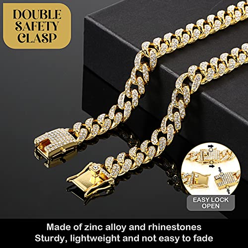 Tallew Gold Dog Chain Diamond Collar – Secure Buckle Metal Cuban Style Pet Necklace for Small Medium Large Dogs and Cats (28 inch)