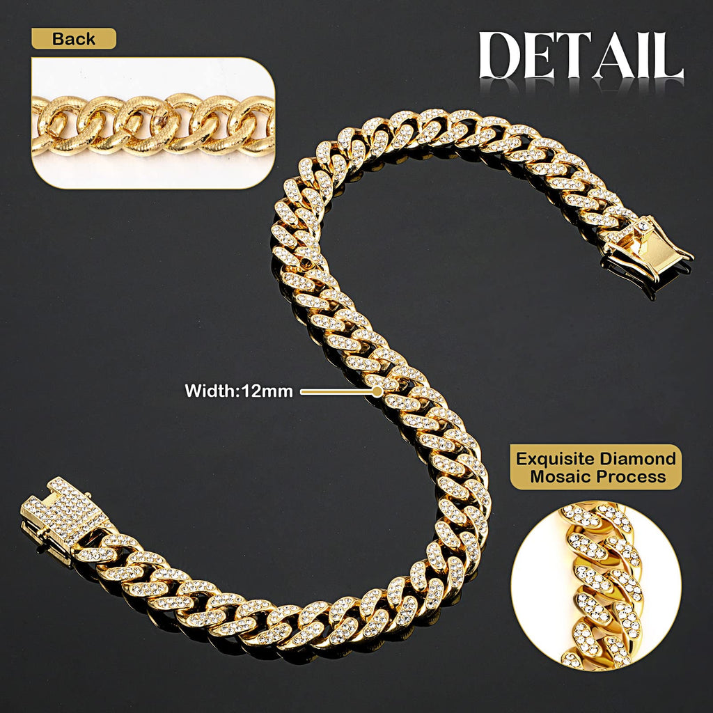 Tallew Gold Dog Chain Diamond Collar – Secure Buckle Metal Cuban Style Pet Necklace for Small Medium Large Dogs and Cats (28 inch)