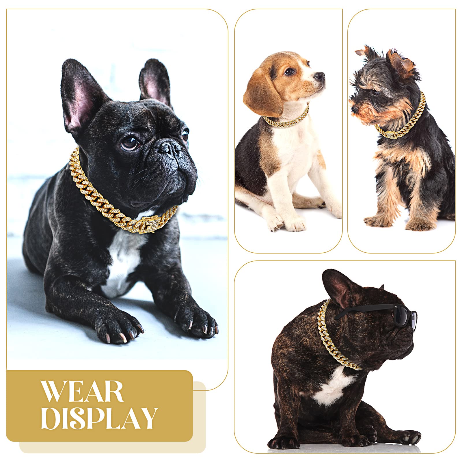 Tallew Gold Dog Chain Diamond Collar – Secure Buckle Metal Cuban Style Pet Necklace for Small Medium Large Dogs and Cats (28 inch)