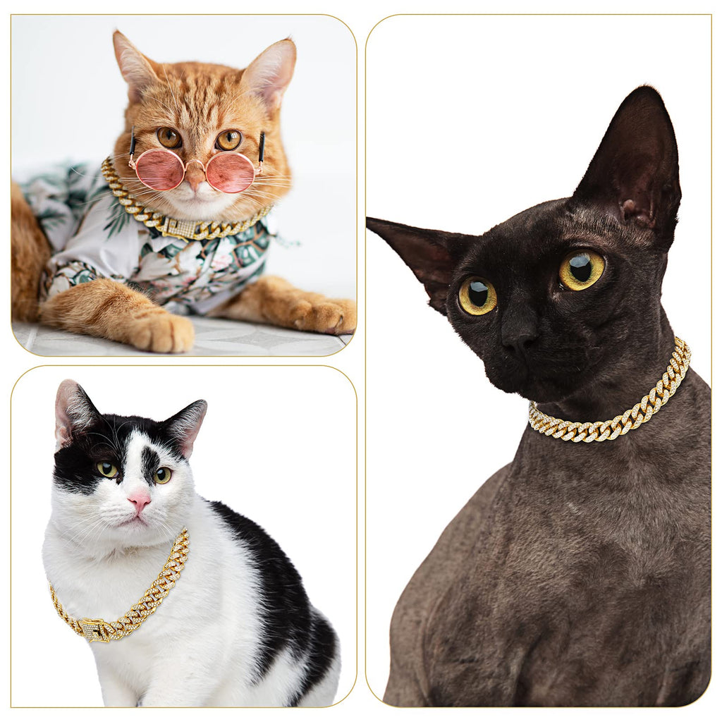 Tallew Gold Dog Chain Diamond Collar – Secure Buckle Metal Cuban Style Pet Necklace for Small Medium Large Dogs and Cats (28 inch)