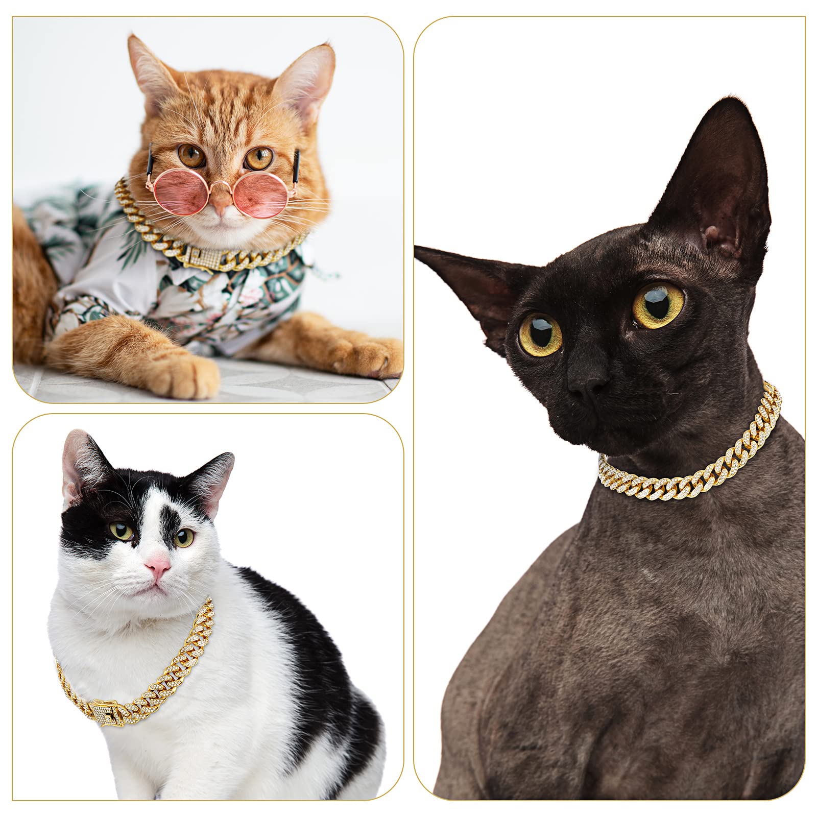 Tallew Gold Dog Chain Diamond Collar – Secure Buckle Metal Cuban Style Pet Necklace for Small Medium Large Dogs and Cats (28 inch)
