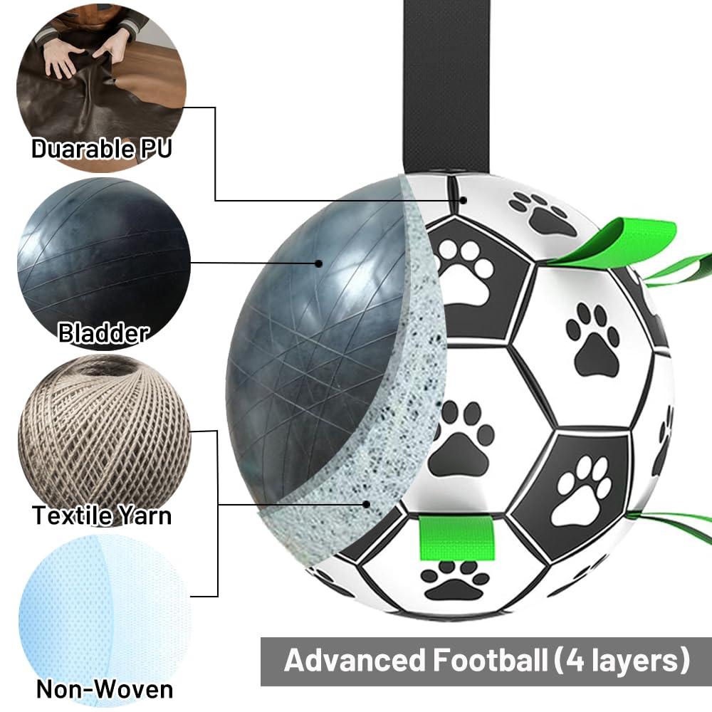 TBC PET Dog Soccer Ball with Straps – 8-Inch Interactive Tug Toy for Small to Large Dogs