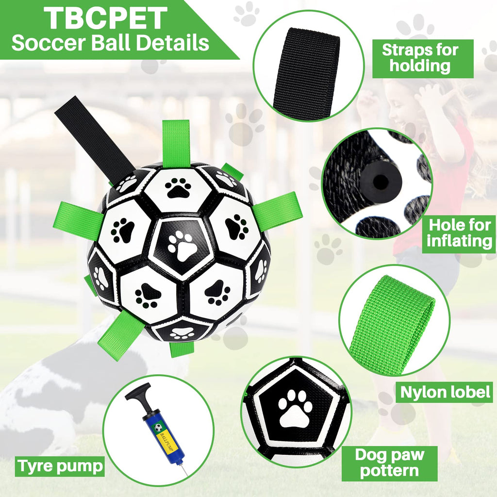 TBC PET Dog Soccer Ball with Straps – 8-Inch Interactive Tug Toy for Small to Large Dogs