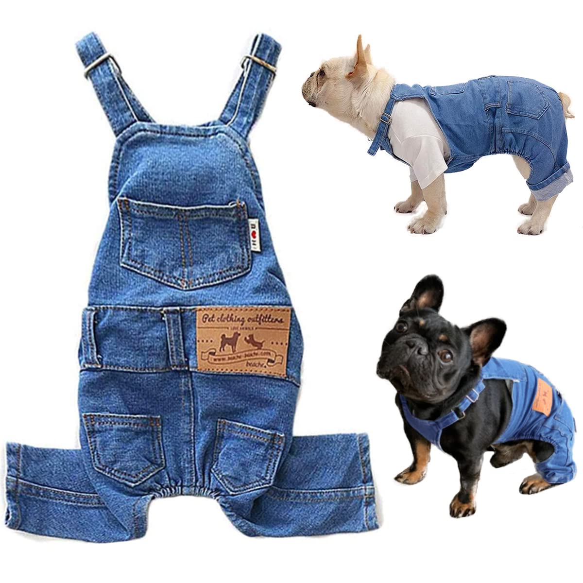 Tealots Dog Denim Overalls Jumpsuit - Blue Cotton Jean Suit for Small Medium Dogs, Adjustable Straps, XX-Large
