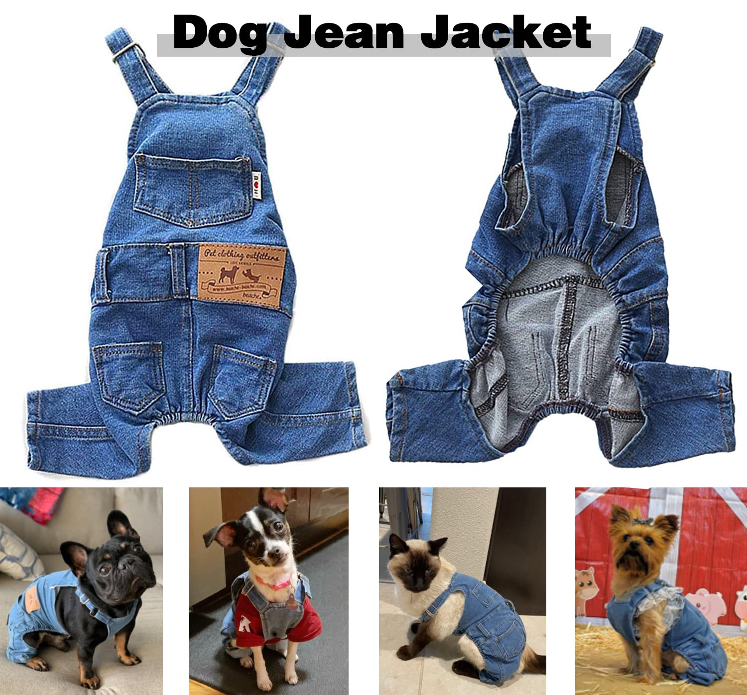 Tealots Dog Denim Overalls Jumpsuit - Blue Cotton Jean Suit for Small Medium Dogs, Adjustable Straps, XX-Large