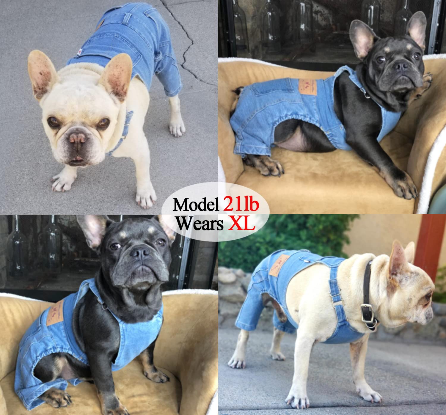 Tealots Dog Denim Overalls Jumpsuit - Blue Cotton Jean Suit for Small Medium Dogs, Adjustable Straps, XX-Large