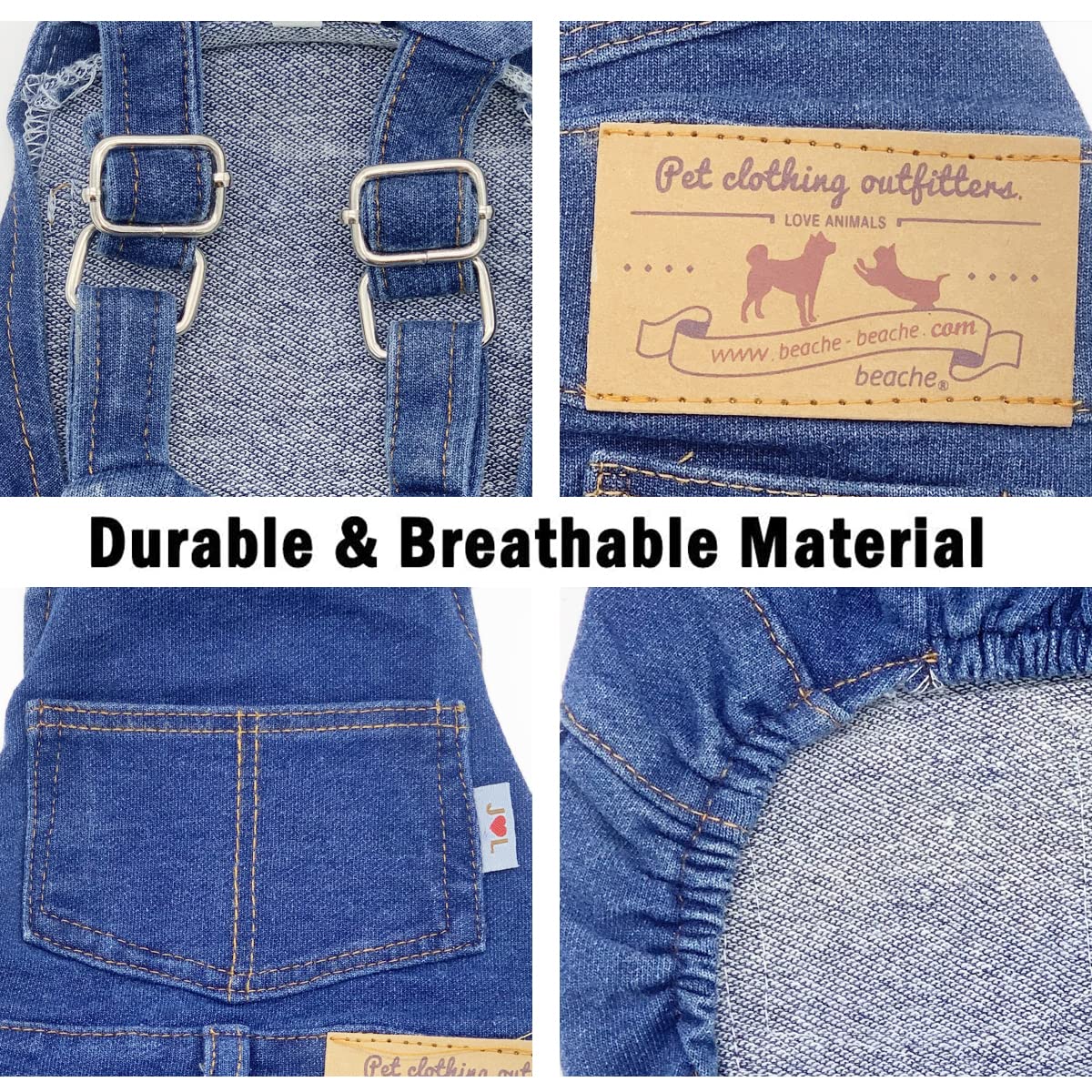 Tealots Dog Denim Overalls Jumpsuit - Blue Cotton Jean Suit for Small Medium Dogs, Adjustable Straps, XX-Large