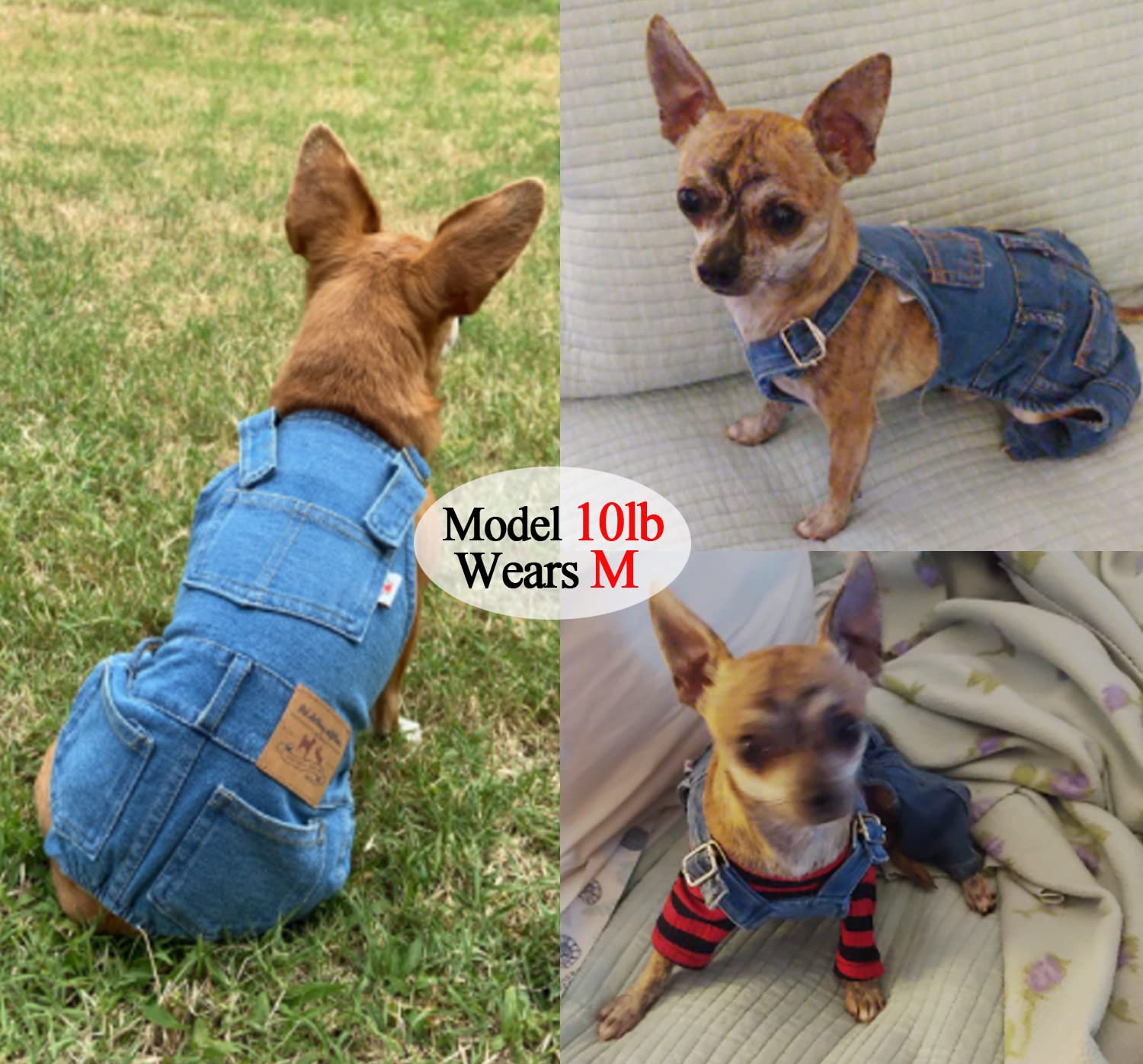 Tealots Dog Denim Overalls Jumpsuit - Blue Cotton Jean Suit for Small Medium Dogs, Adjustable Straps, XX-Large