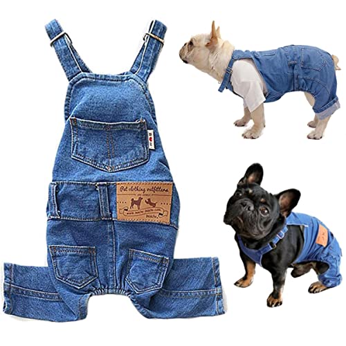 Tealots Dog Denim Overalls Jumpsuit - Blue Cotton Jean Suit for Small Medium Dogs, Adjustable Straps, XX-Large