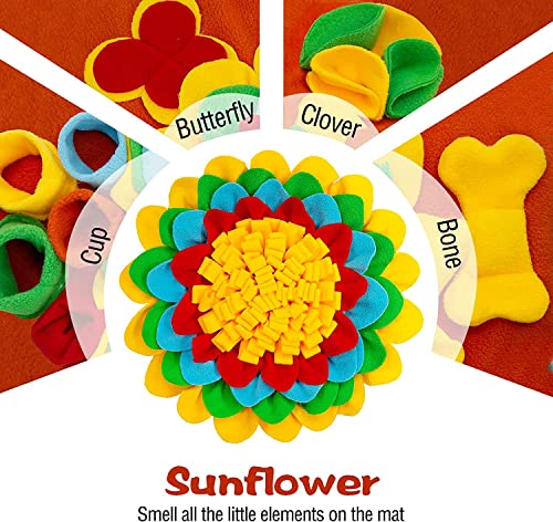 Tesitehi Dog Snuffle Mat 25"x25" - Interactive Feeding Puzzle with Flower Petals and Squeaky Bone - Slow Feeder for Small Medium Pets