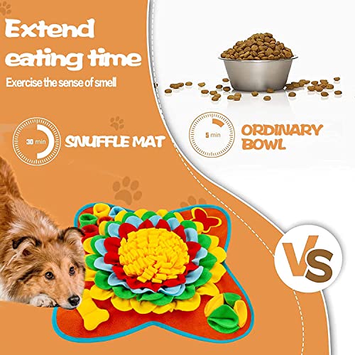 Tesitehi Dog Snuffle Mat 25"x25" - Interactive Feeding Puzzle with Flower Petals and Squeaky Bone - Slow Feeder for Small Medium Pets