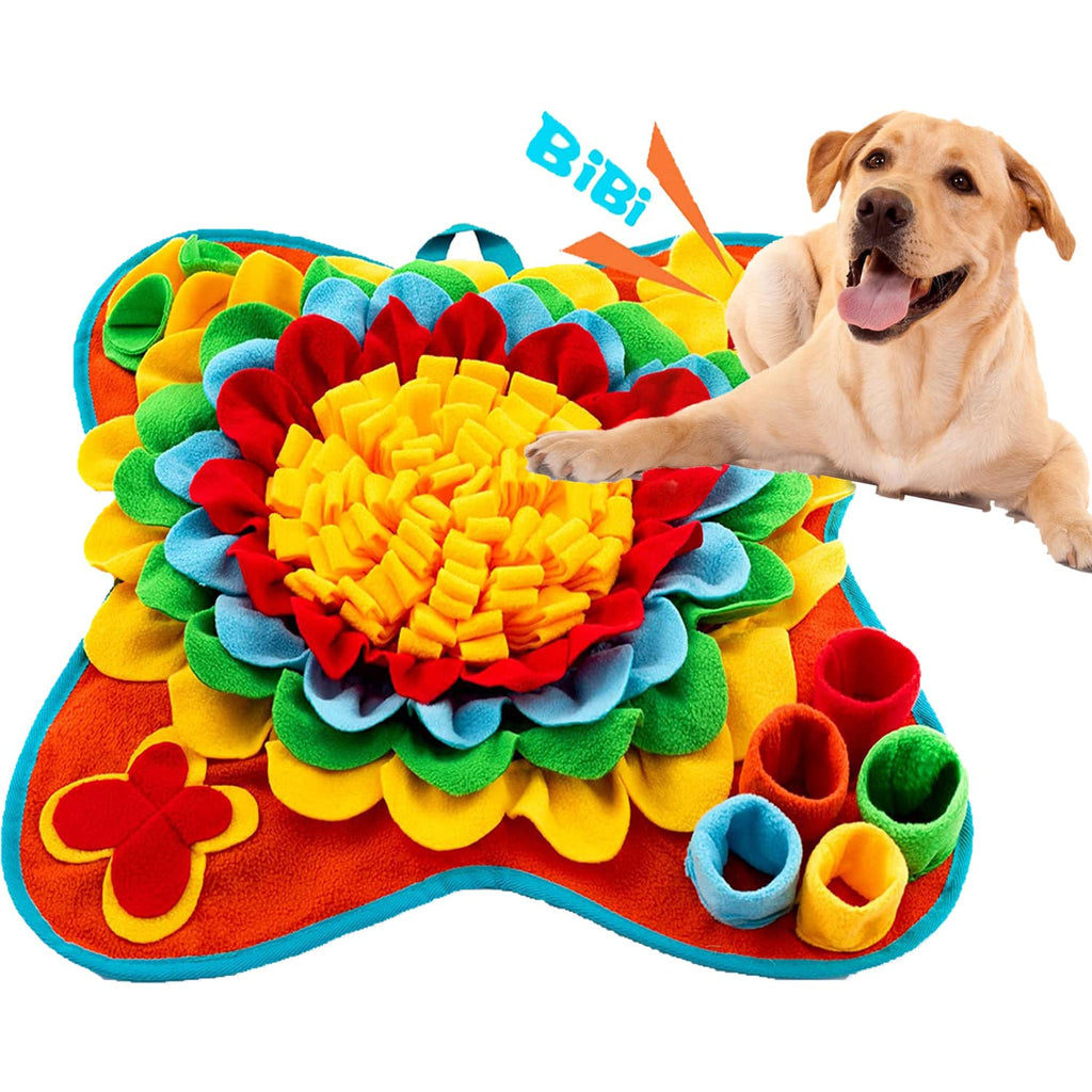Tesitehi Dog Snuffle Mat 25"x25" - Interactive Feeding Puzzle with Flower Petals and Squeaky Bone - Slow Feeder for Small Medium Pets