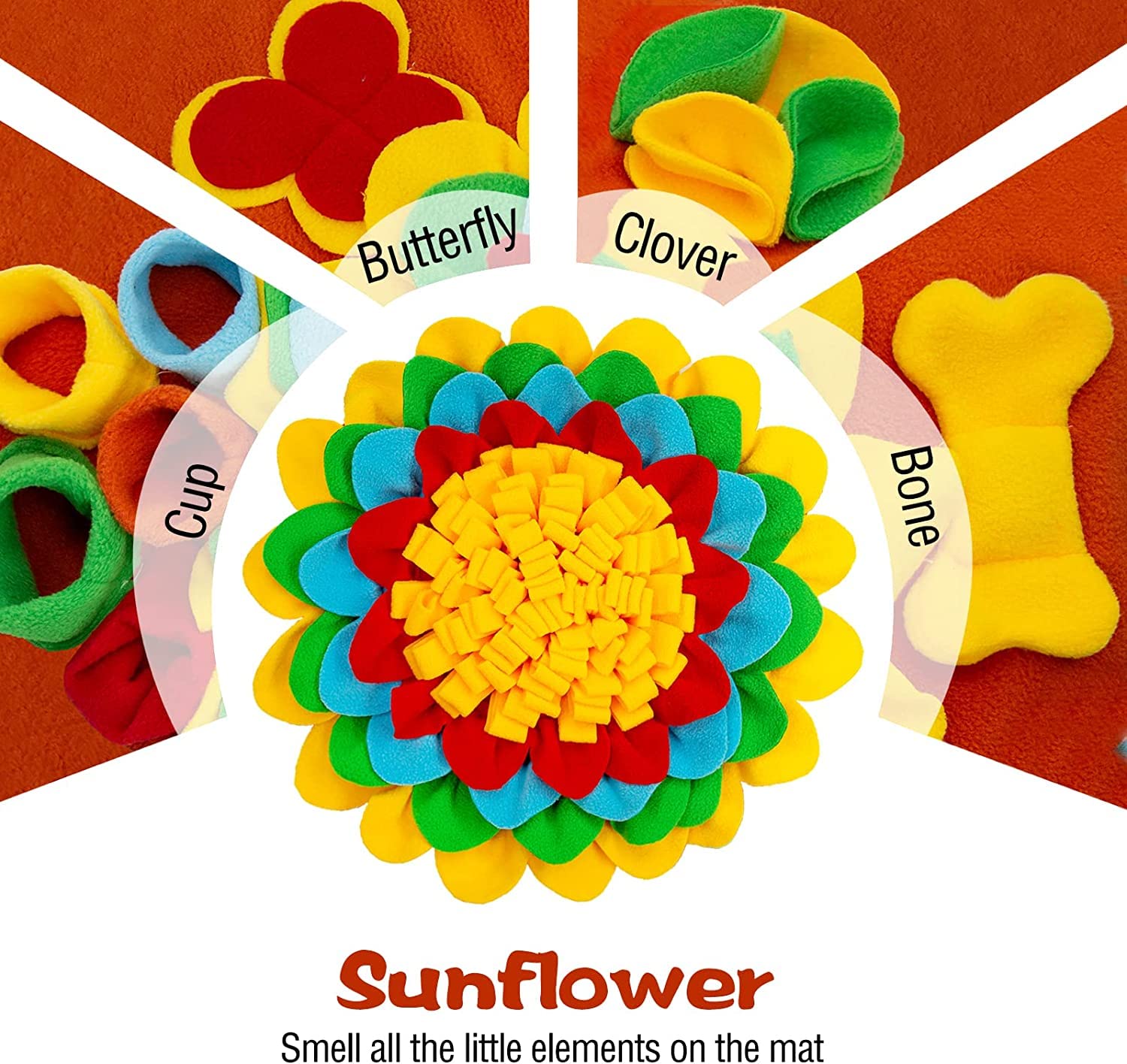 Tesitehi Dog Snuffle Mat 25"x25" - Interactive Feeding Puzzle with Flower Petals and Squeaky Bone - Slow Feeder for Small Medium Pets