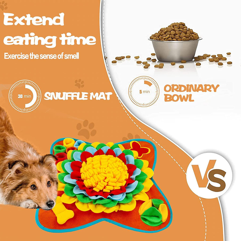 Tesitehi Dog Snuffle Mat 25"x25" - Interactive Feeding Puzzle with Flower Petals and Squeaky Bone - Slow Feeder for Small Medium Pets