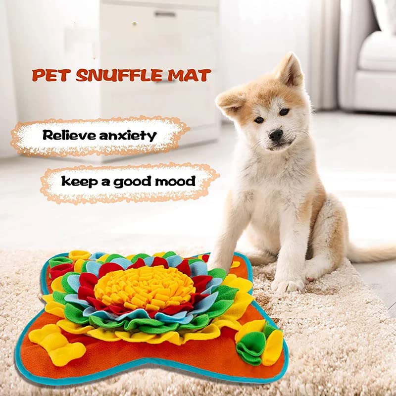 Tesitehi Dog Snuffle Mat 25"x25" - Interactive Feeding Puzzle with Flower Petals and Squeaky Bone - Slow Feeder for Small Medium Pets
