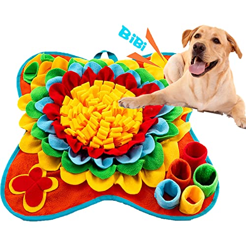 Tesitehi Dog Snuffle Mat 25"x25" - Interactive Feeding Puzzle with Flower Petals and Squeaky Bone - Slow Feeder for Small Medium Pets