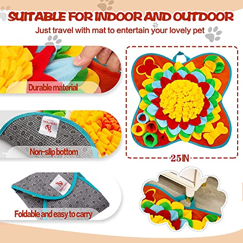 Tesitehi Dog Snuffle Mat 25"x25" - Interactive Feeding Puzzle with Flower Petals and Squeaky Bone - Slow Feeder for Small Medium Pets
