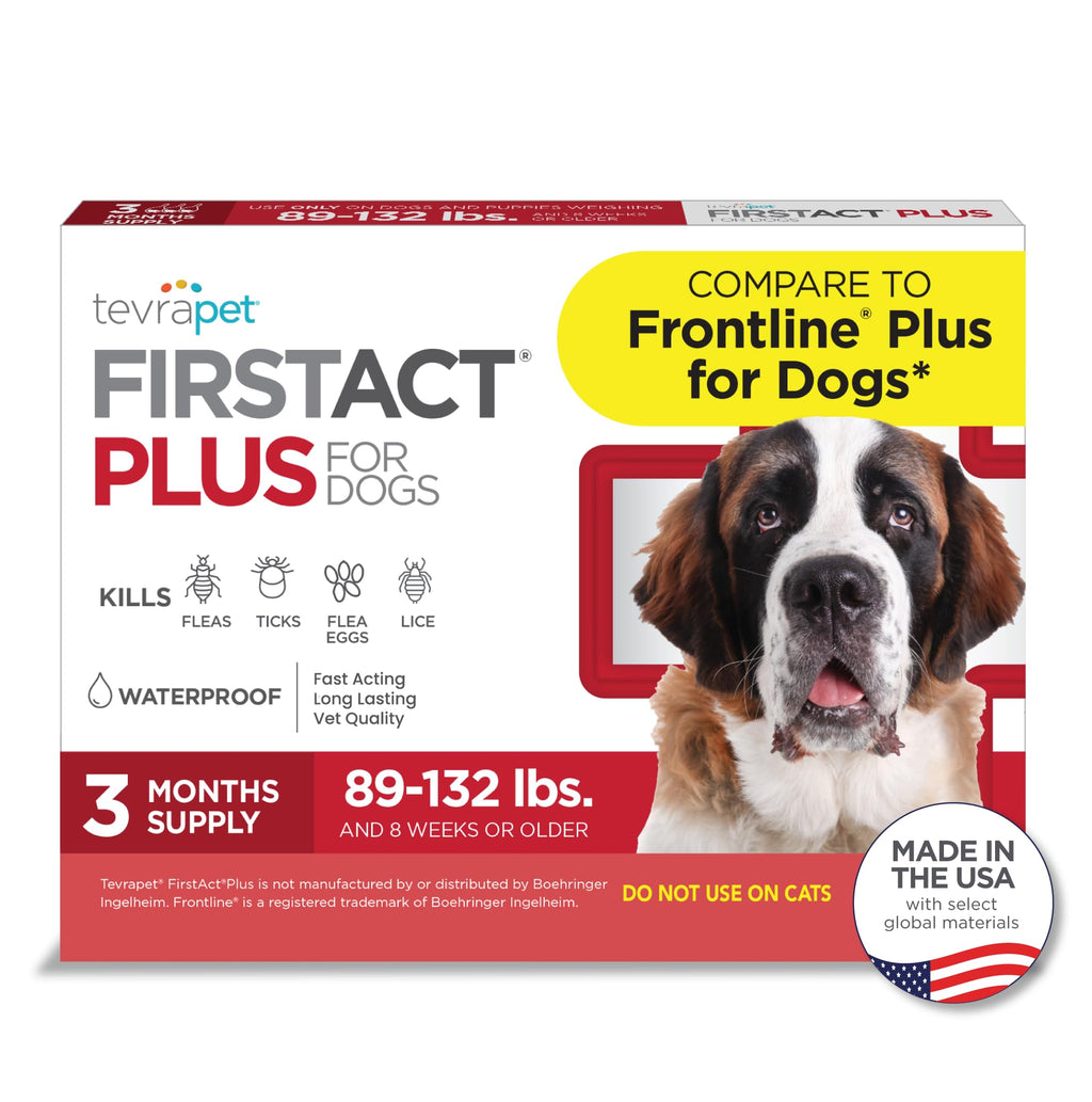 TevraPet FirstAct Plus Flea Treatment for Extra Large Dogs (89+ lbs) – 3 Doses, Fipronil-Based, Same Active Ingredients as Frontline Plus