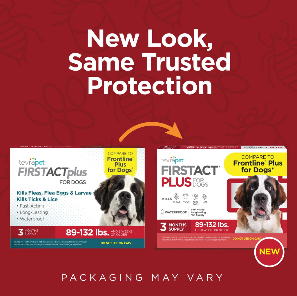TevraPet FirstAct Plus Flea Treatment for Extra Large Dogs (89+ lbs) – 3 Doses, Fipronil-Based, Same Active Ingredients as Frontline Plus