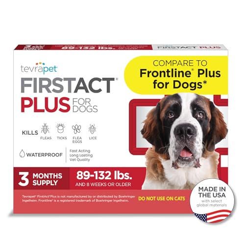 TevraPet FirstAct Plus Flea Treatment for Extra Large Dogs (89+ lbs) – 3 Doses, Fipronil-Based, Same Active Ingredients as Frontline Plus