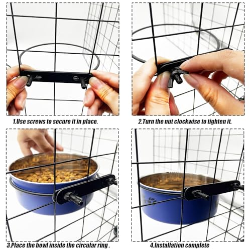 Tfwadmx Stainless Steel Hanging Dog Crate Bowls – 2-Pack (Blue, 6.3" & 7.1" Diameter) – No-Spill, Detachable with Paw Print Design