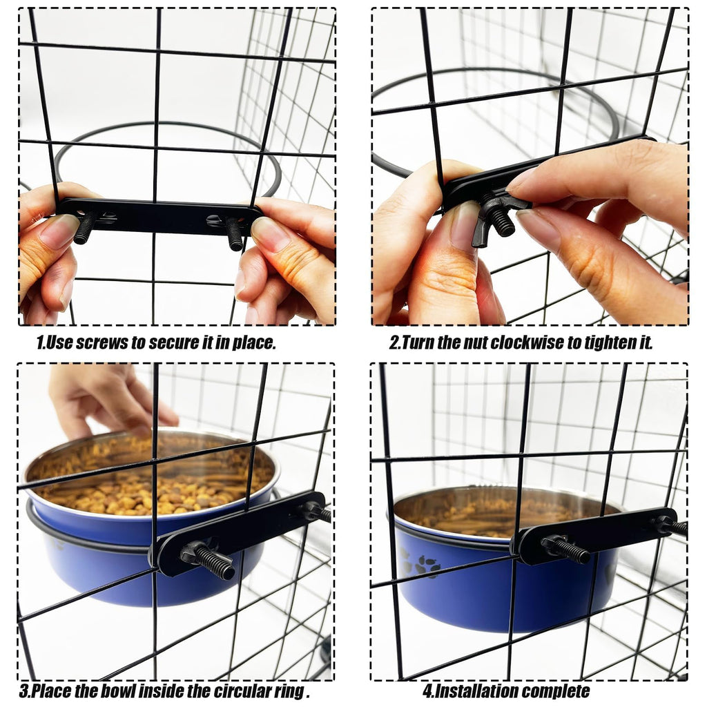 Tfwadmx Stainless Steel Hanging Dog Crate Bowls – 2-Pack (Blue, 6.3" & 7.1" Diameter) – No-Spill, Detachable with Paw Print Design