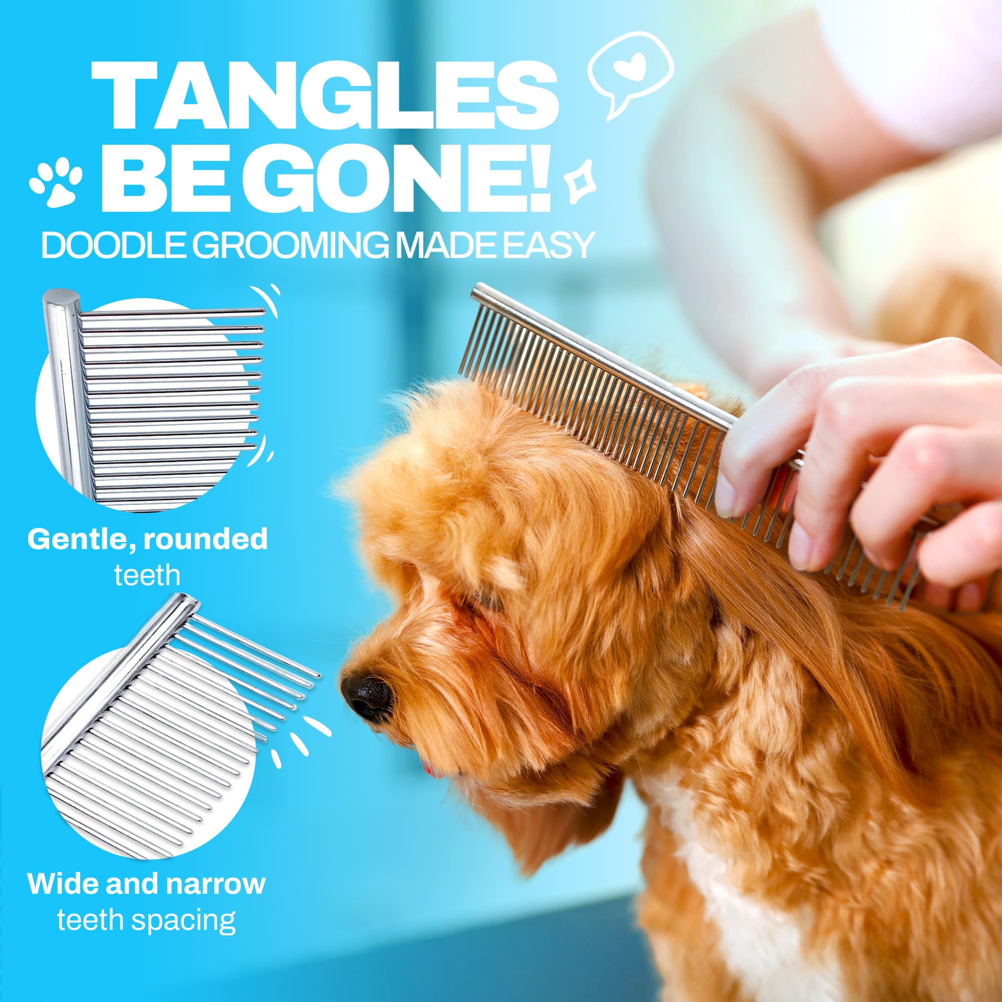 The Doodle Brush Stainless Steel Dog Comb for Detangling Mats & Tangles – Medium, for Poodles, Labradoodles & More