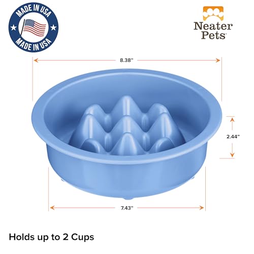 The Niner Slow Feed Bowl by Neater Pet Brands - Blue, Anti-Gulping Design with Nine Peaks, Fits Large Neater Feeders, Holds 2 Cups, Dishwasher Safe
