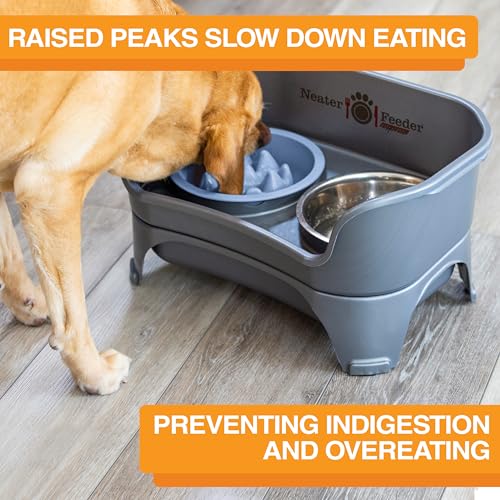 The Niner Slow Feed Bowl by Neater Pet Brands - Blue, Anti-Gulping Design with Nine Peaks, Fits Large Neater Feeders, Holds 2 Cups, Dishwasher Safe