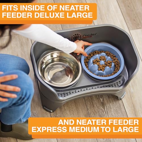 The Niner Slow Feed Bowl by Neater Pet Brands - Blue, Anti-Gulping Design with Nine Peaks, Fits Large Neater Feeders, Holds 2 Cups, Dishwasher Safe