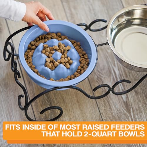 The Niner Slow Feed Bowl by Neater Pet Brands - Blue, Anti-Gulping Design with Nine Peaks, Fits Large Neater Feeders, Holds 2 Cups, Dishwasher Safe