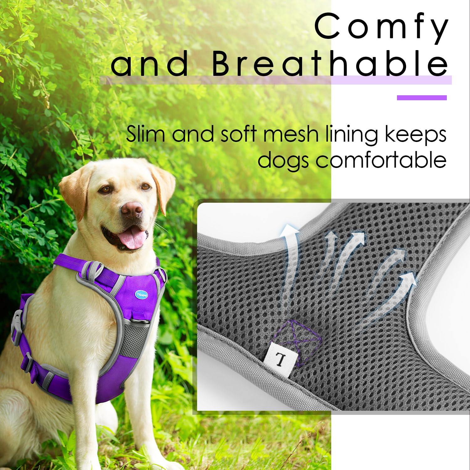 ThinkPet No Pull Dog Harness - Breathable Sport Vest with Handle for Medium Large Dogs