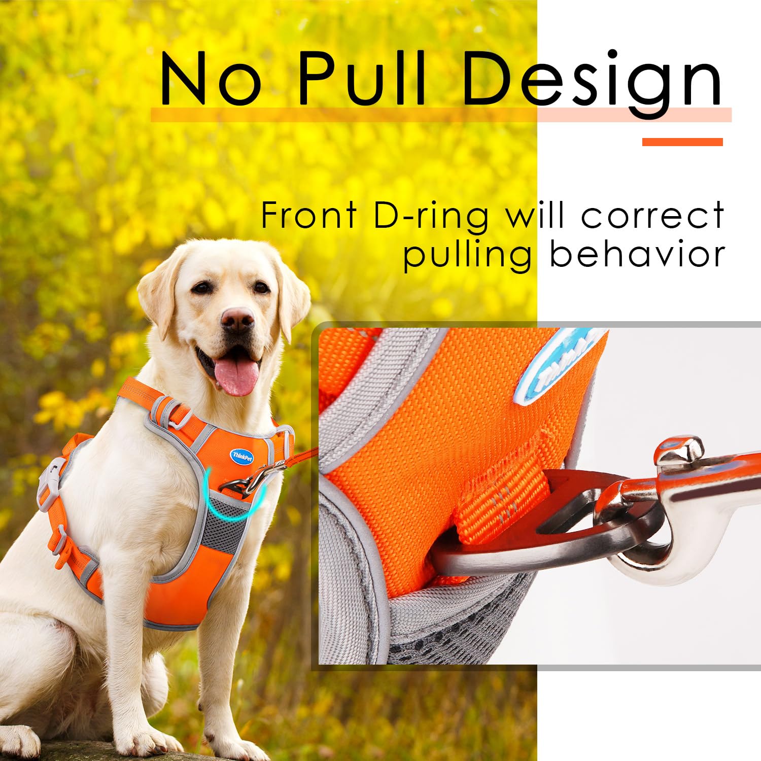 ThinkPet No Pull Harness for Medium Large Dogs - Breathable, Reflective Vest with Handle