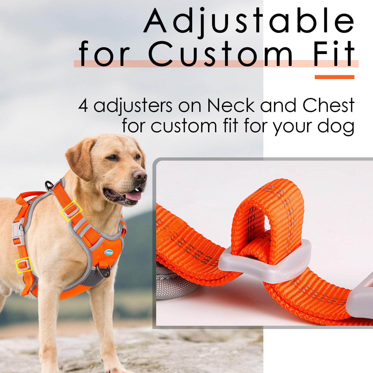 ThinkPet No Pull Harness for Medium Large Dogs - Breathable, Reflective Vest with Handle