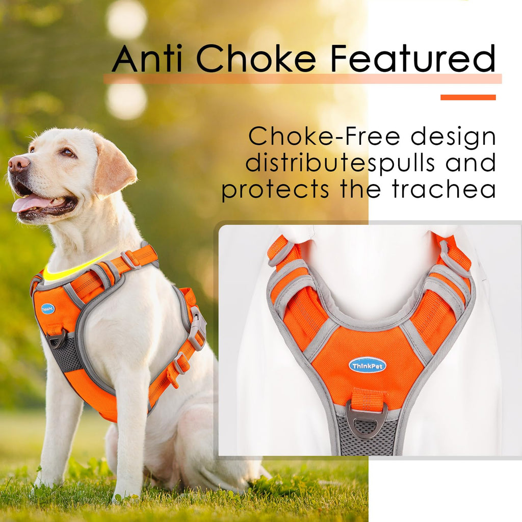 ThinkPet No Pull Harness for Medium Large Dogs - Breathable, Reflective Vest with Handle