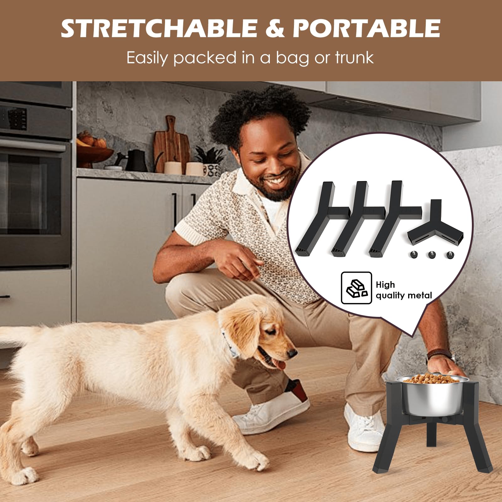 TIDANT Elevated Dog Bowl Stand for Small Dogs – Adjustable Width 5.9–8.7 Inches, Metal Frame, Non-Slip Feet, Easy Travel