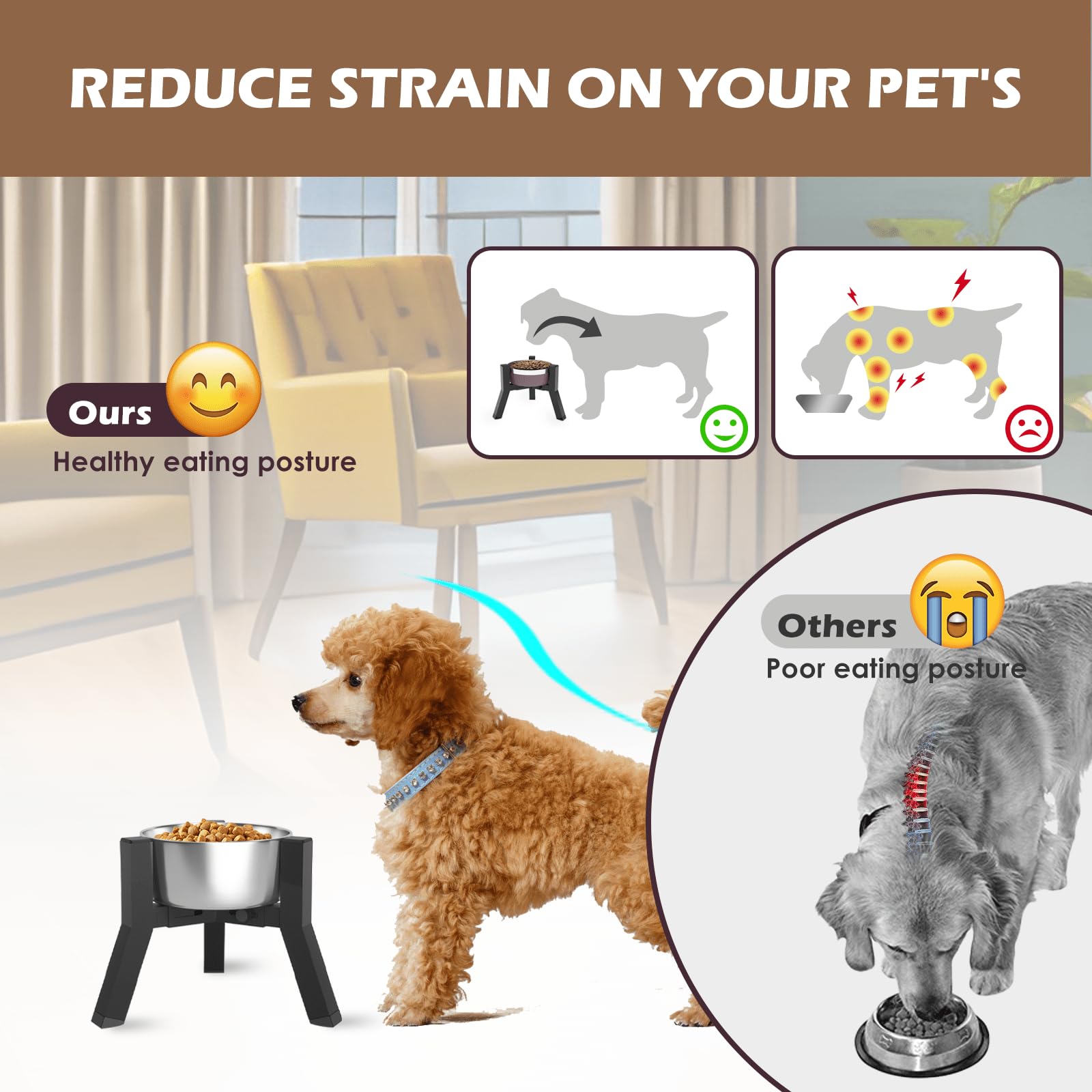 TIDANT Elevated Dog Bowl Stand for Small Dogs – Adjustable Width 5.9–8.7 Inches, Metal Frame, Non-Slip Feet, Easy Travel