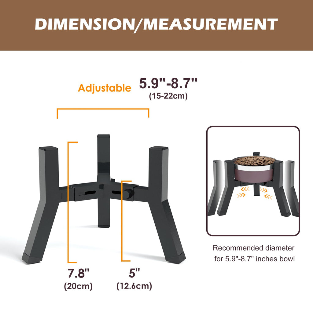 TIDANT Elevated Dog Bowl Stand for Small Dogs – Adjustable Width 5.9–8.7 Inches, Metal Frame, Non-Slip Feet, Easy Travel