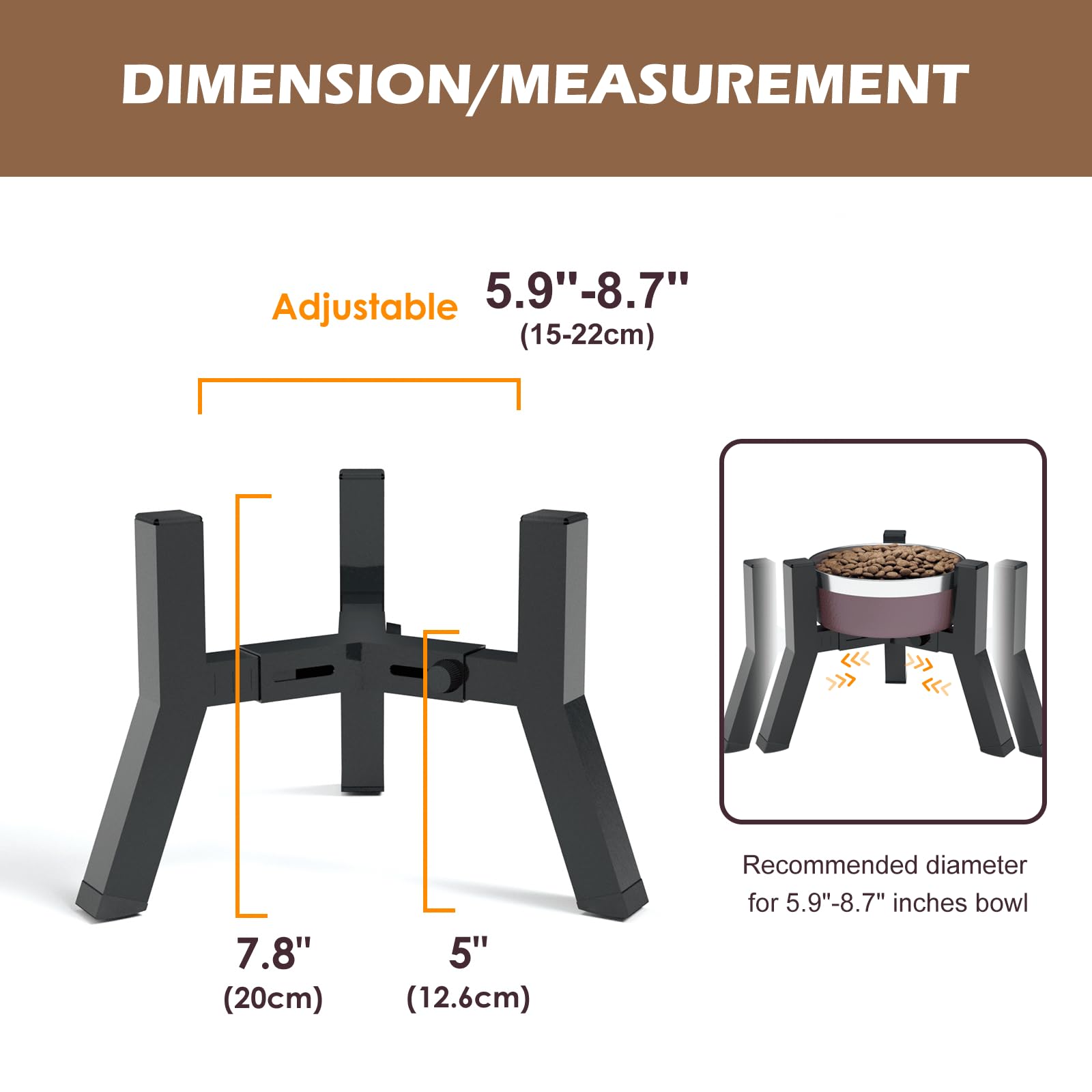 TIDANT Elevated Dog Bowl Stand for Small Dogs – Adjustable Width 5.9–8.7 Inches, Metal Frame, Non-Slip Feet, Easy Travel
