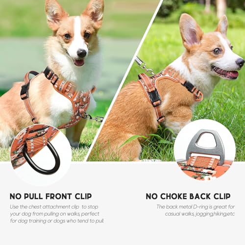 Timos Small Dog Harness No Pull - Flower Orange Reflective Vest with 3 Snap Buckles & Control Handle