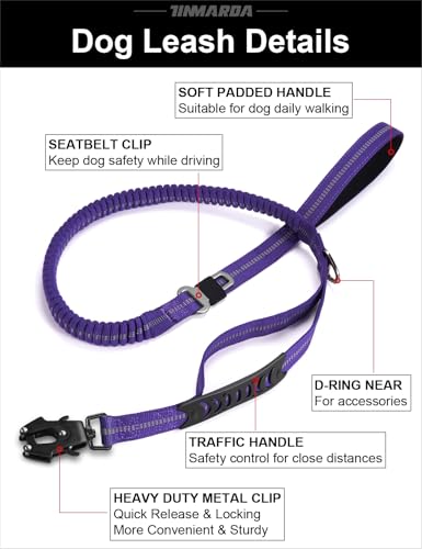 TINMARDA Heavy Duty Dog Leash - 6FT Shock Absorbing Bungee with Traffic Handle and Padded Handles, Reflective, for Large Dogs that Pull (Blue)