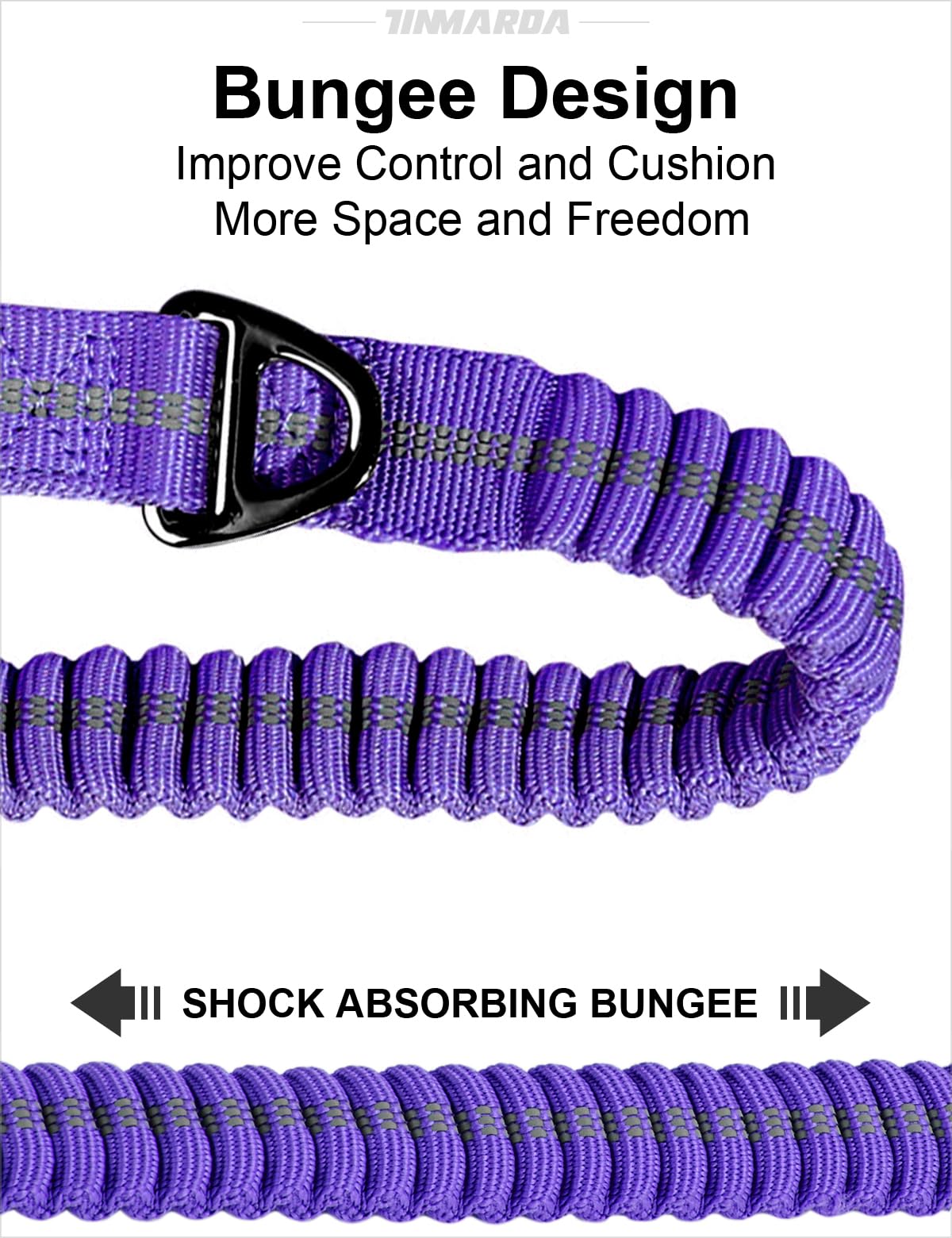TINMARDA Heavy Duty Dog Leash - 6FT Shock Absorbing Bungee with Traffic Handle and Padded Handles, Reflective, for Large Dogs that Pull (Blue)